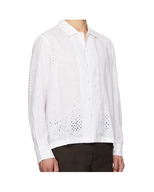 Bode White Embroidered Long Sleeve Shirt for men