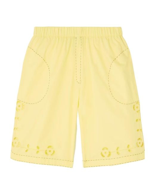 Vita Kin Yellow Broderie Anglaise Cotton-Poplin Shorts