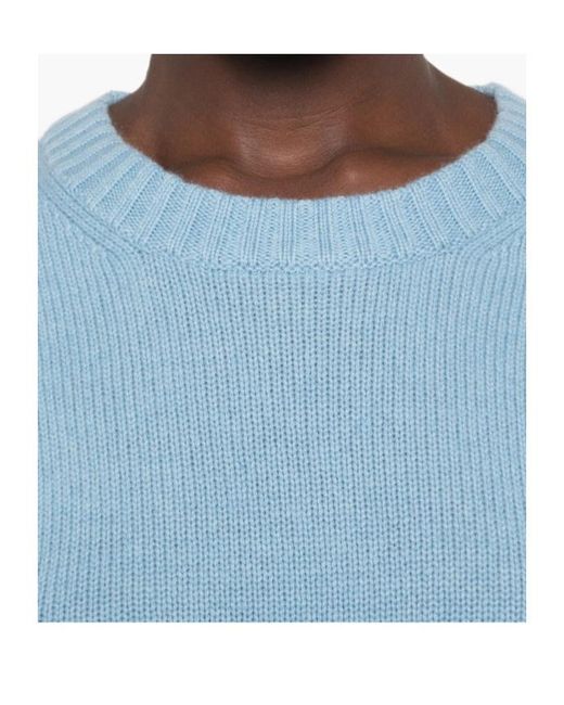 Allude Blue Ribbed-Knit Crew Neck Sweater