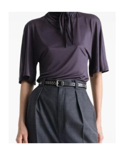 Lemaire Blue Short Sleeved Scarf Detailed Blouse