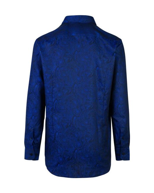 Etro Blue Cotton Jacquard Shirt for men
