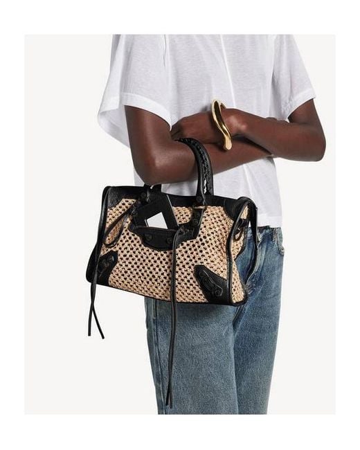 Balenciaga Black Le City Medium Raffia Tote Bag
