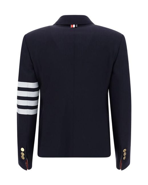 Thom Browne Blue Single-Breasted Stripe Detailed Blazer