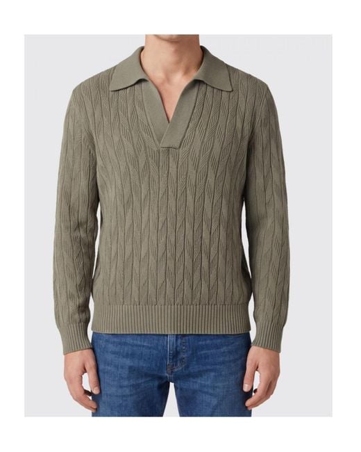 Canali Green Textured Polo Knitted Sweater for men