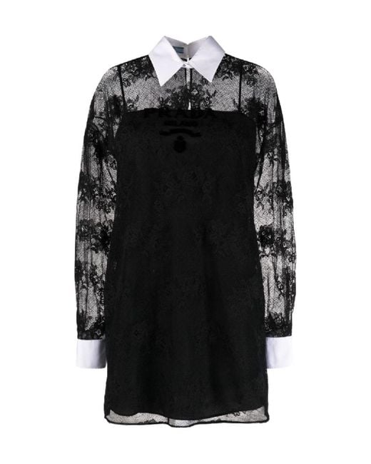 Prada Black Long-Sleeved Dress With Shirt Collar