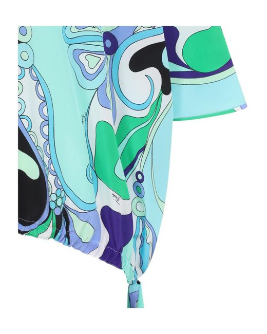 Emilio Pucci Blue Pucci Orchidee Satin Blouse