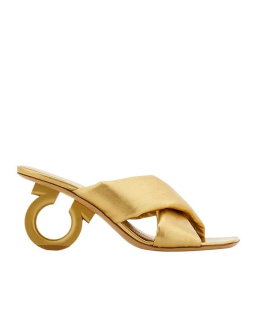 Ferragamo Metallic Padded Sandal With Gancini Heel