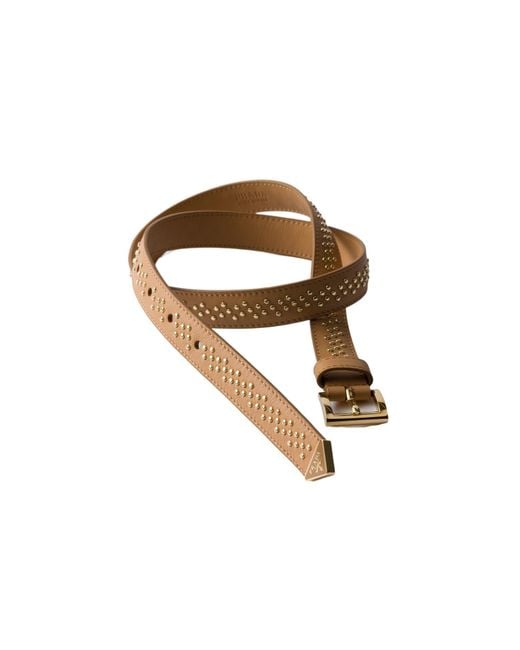 Prada Brown Leather Belt With Studs