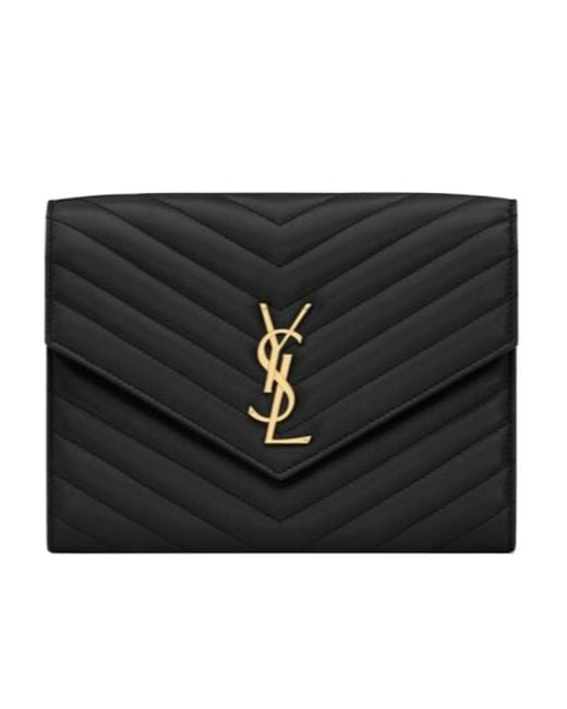 Saint Laurent Black Cassandre Matelassé Flap Pouch