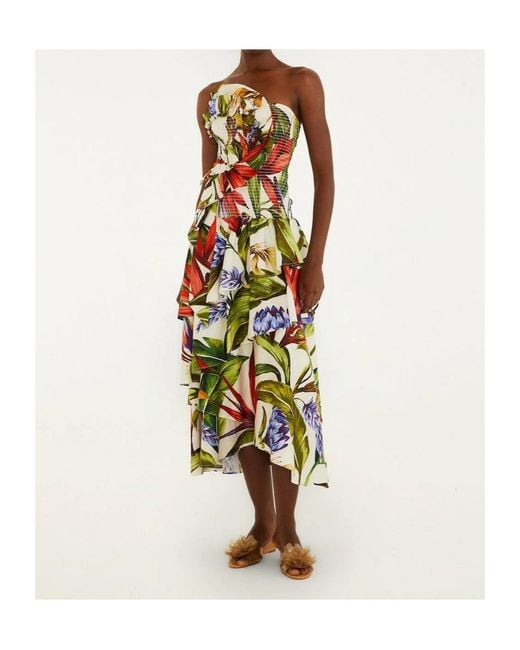 Farm Rio White Florart Ruffled Midi Dress