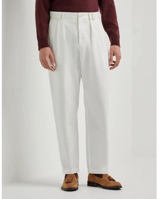 Canali White Pleated Straight-Leg Trousers for men