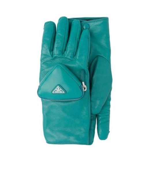 Prada Blue Nappa Leather Gloves With Pouch