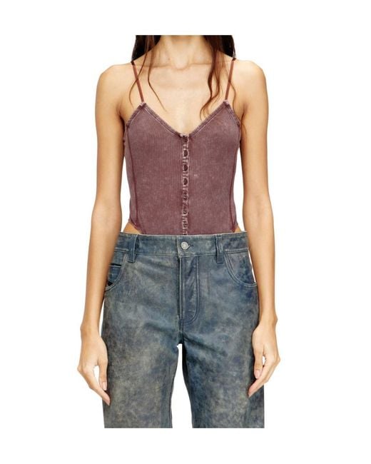DIESEL Brown T-Ley Marbled Ribbed Jersey Thong Bodysuit