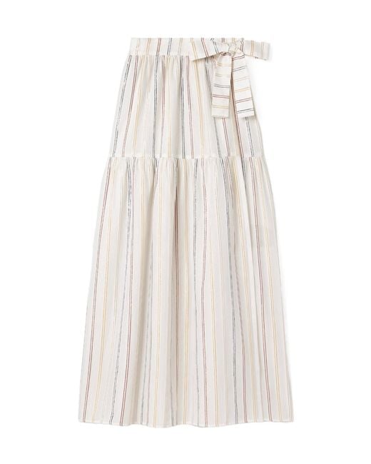 Eres White Striped Tiered Maxi Skirt