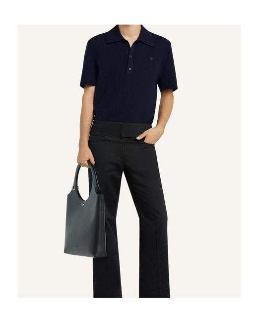 Courreges Blue Ribbed Polo Shirt for men