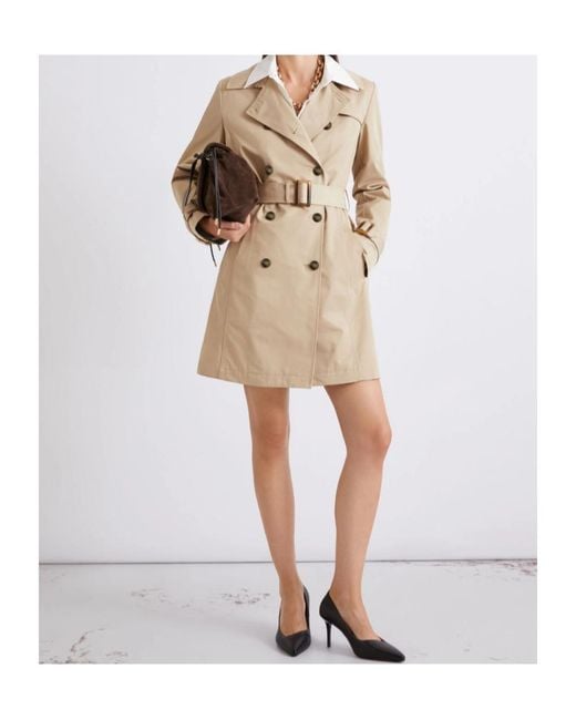 Marella Natural Double-Breasted Technical Cotton Trench Coat