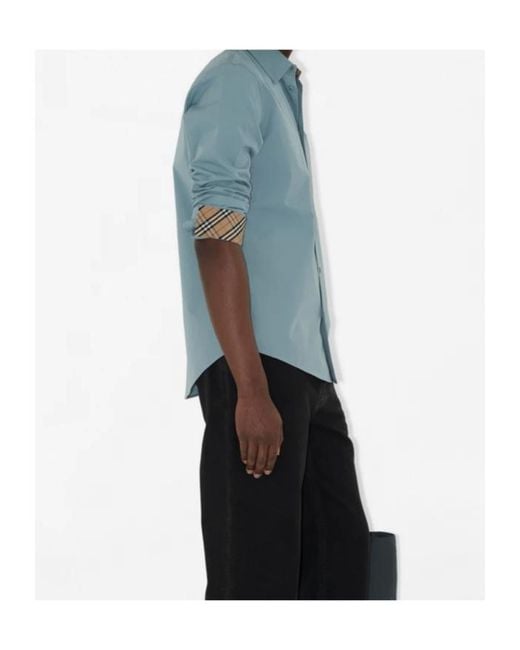 Burberry Blue Slim Fit Cotton Poplin Shirt for men