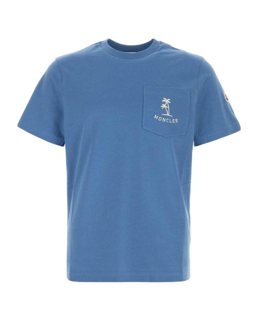 Moncler Blue Palm Tree Printed Pocket Crewneck T-Shirt for men
