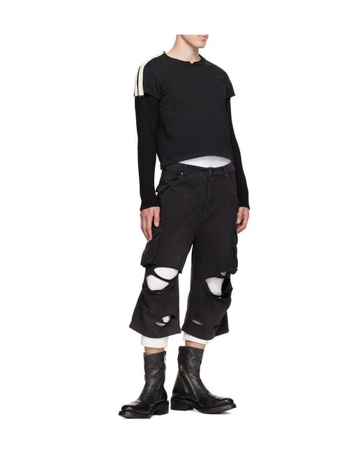 424 Black Ripped Bermuda Shorts for men