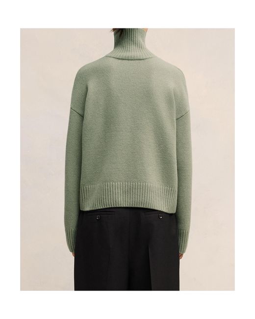 AMI Green Logo Embroidered Turtleneck Jumper