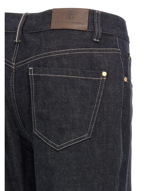 Brunello Cucinelli Blue Monile-Detailed Straight-Leg Jeans
