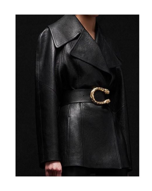 Gucci Black Collared Belted Trench Coat
