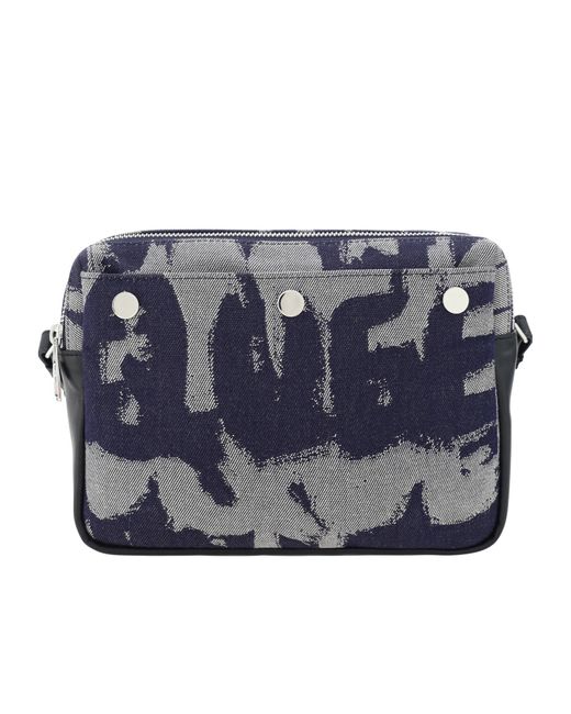 McQueen Blue Graffiti-Logo Pattern Shoulder Bag for men