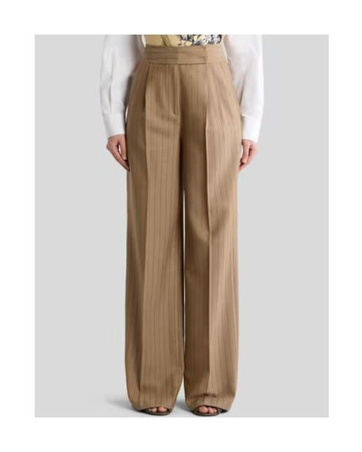Etro Natural Wool Jacquard Trousers With Striped Pattern