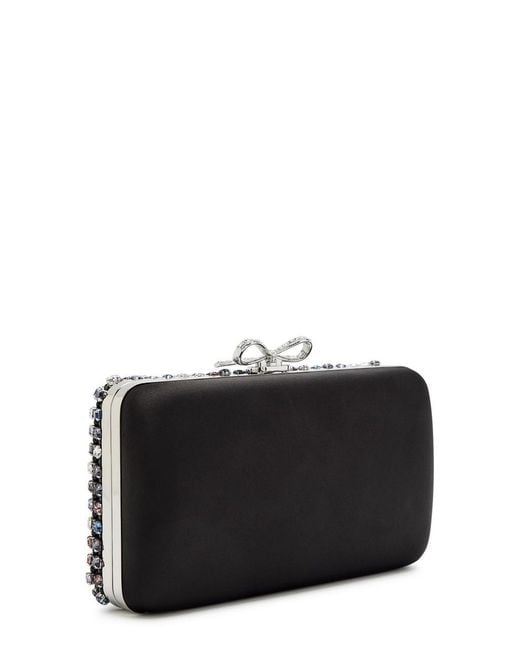 Self-Portrait Black Crystal-Embellished Satin Box Clutch