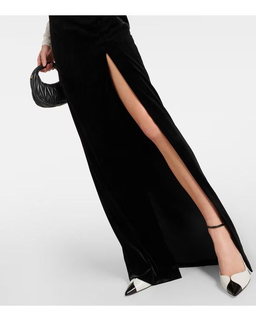 Alessandra Rich Black Bow-Detail Satin And Velvet Maxi Dress