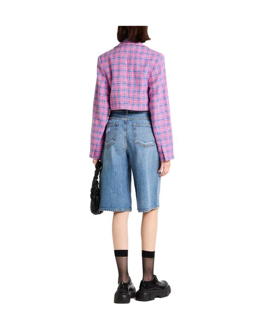 Ganni Purple Plaid Single-Breasted Blazer
