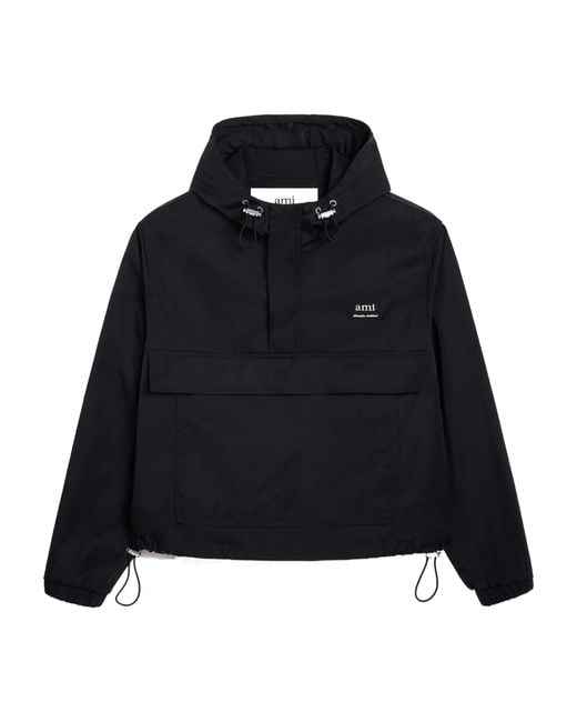 AMI Black Ami Logo Lettering Hooded Jacket for men