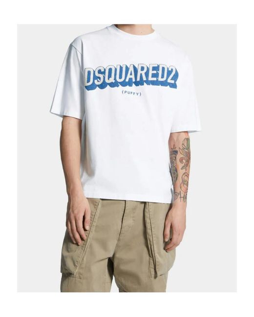 DSquared² White Logo Printed Crewneck T-Shirt for men