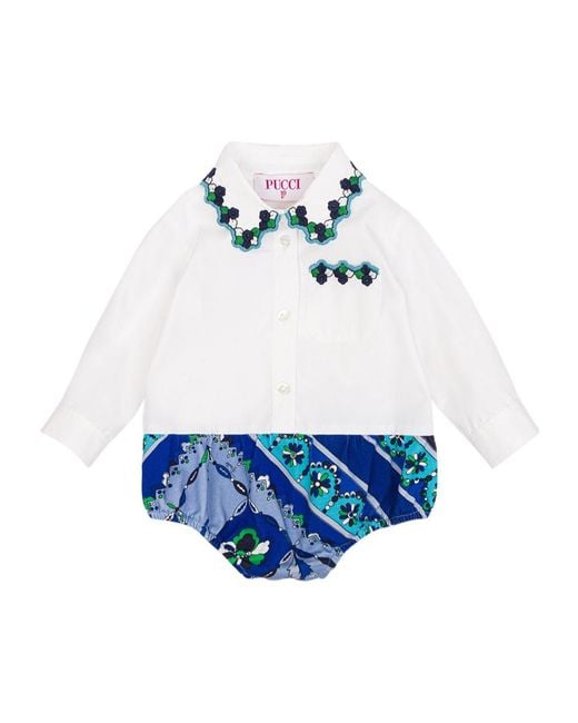 Emilio Pucci White Junior Fontane Printed Shirt Romper