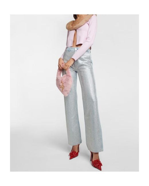 FRAME Gray Embellished High-Rise Jeans