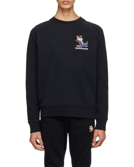 Maison Kitsuné Black Logo-Patch Crew Neck Sweatshirt for men