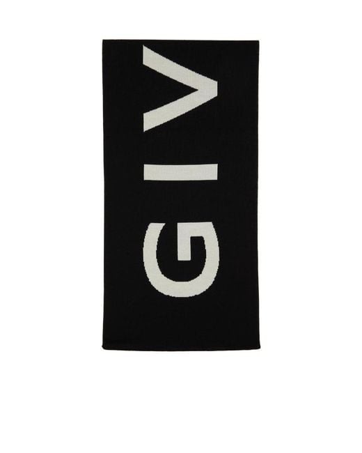 Givenchy Black Logo-Print Wool Scarf for men