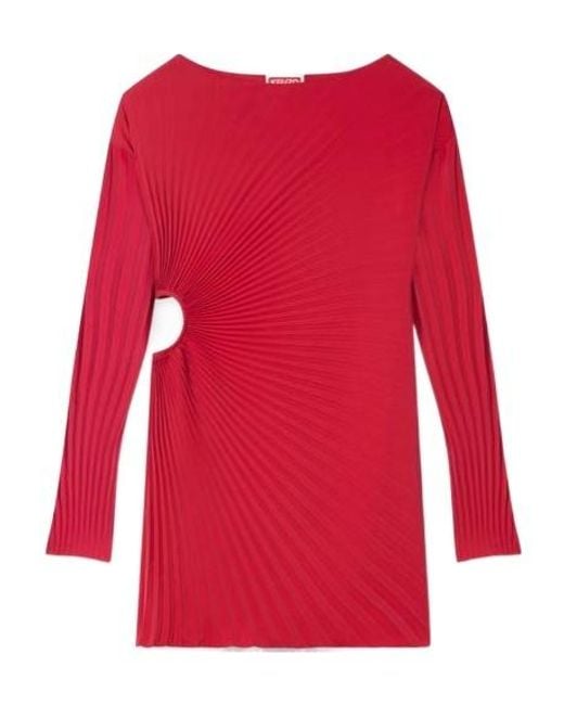 KENZO Red Sun-Ray Pleats Short Dress