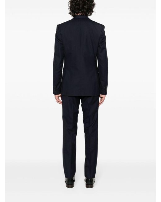 Dries Van Noten Blue Long-Sleeved Coat Belt Ring Trousers Suit for men