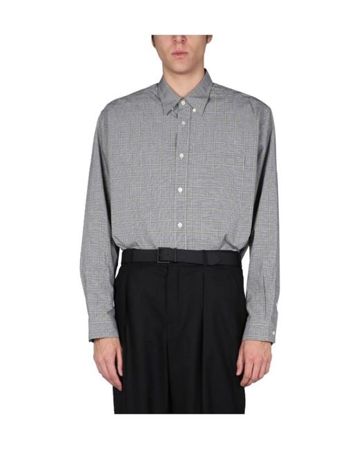 KENZO Gray Long-Sleeved Checked Shirt for men