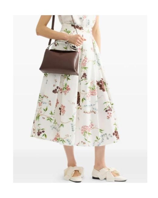 Erdem White Floral-Pattern Midi Skirt
