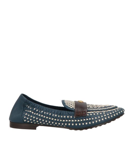 Tory Burch Blue Round Toe Snake Print Loafers