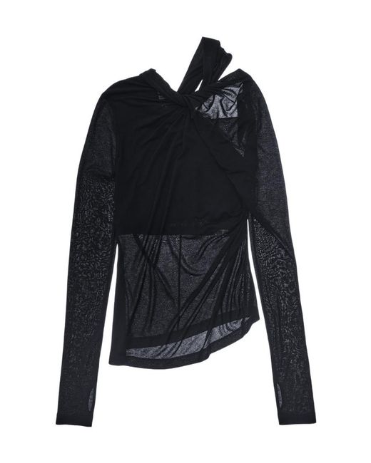 Helmut Lang Black Cold Shoulder Twist Detailed Top