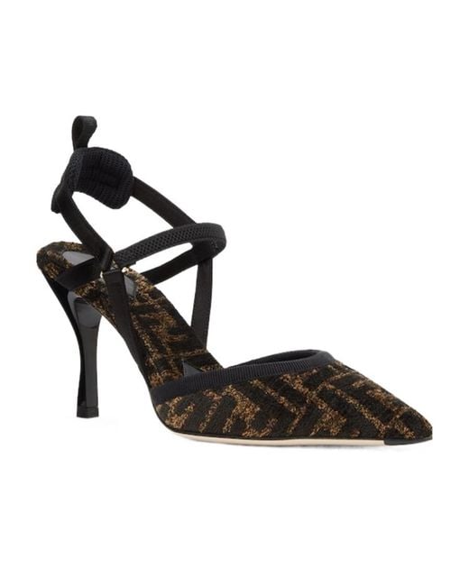 Fendi Black Monogram Jacquard Pointed-Toe Pumps