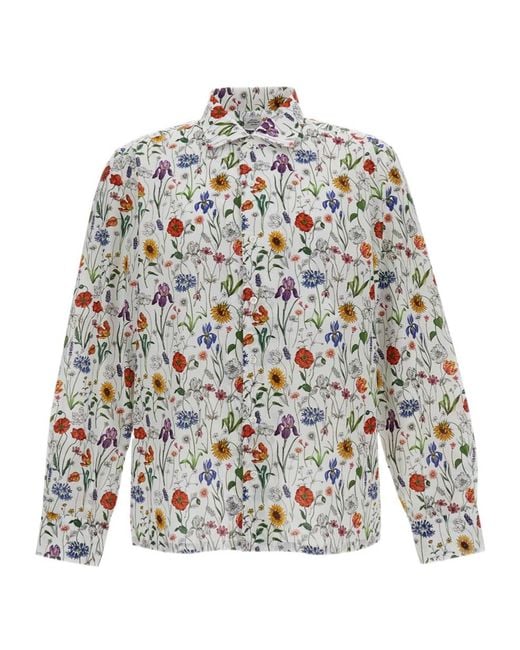 Junya Watanabe White Floral-Printed Buttoned Shirt for men
