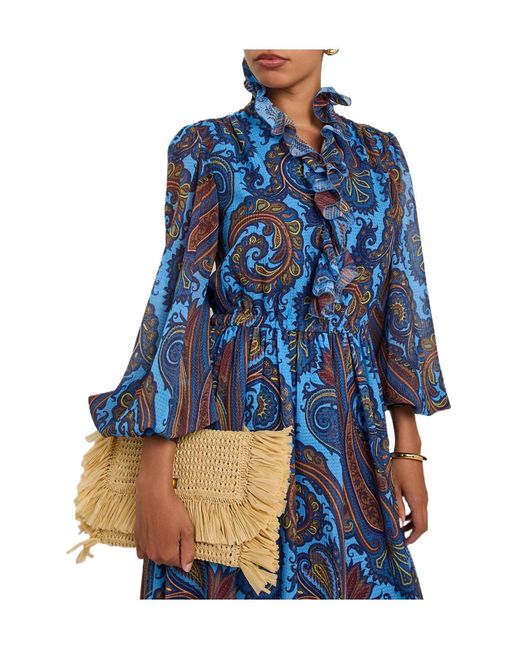 Etro Blue Print Ruffled Chiffon Maxi Dress