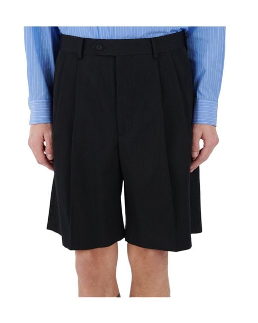 Auralee Black Wool Belt Loop Shorts for men