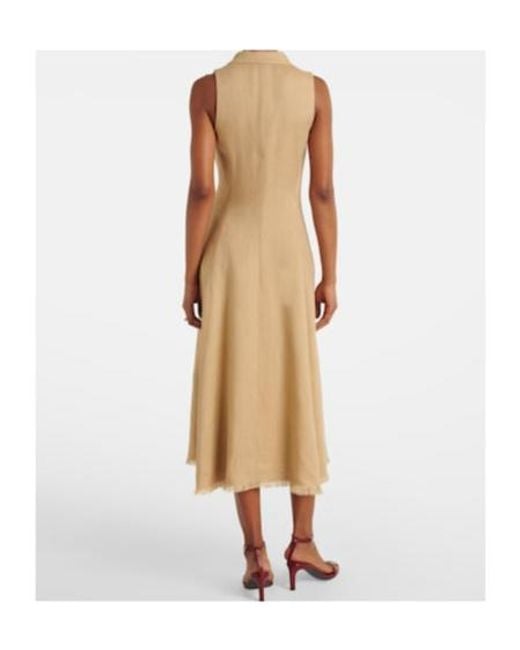 Ralph Lauren Natural Silk And Linen Midi Dress