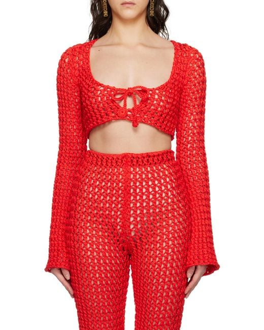 Moschino Red Long Sleeve T-Shirt With Trumpet Sleeves