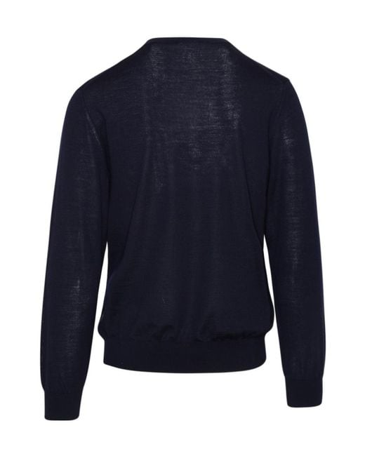 Zegna Blue V-Neck Wool Jumper for men